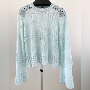POL Mint Green Open Weave Crewneck Sweater